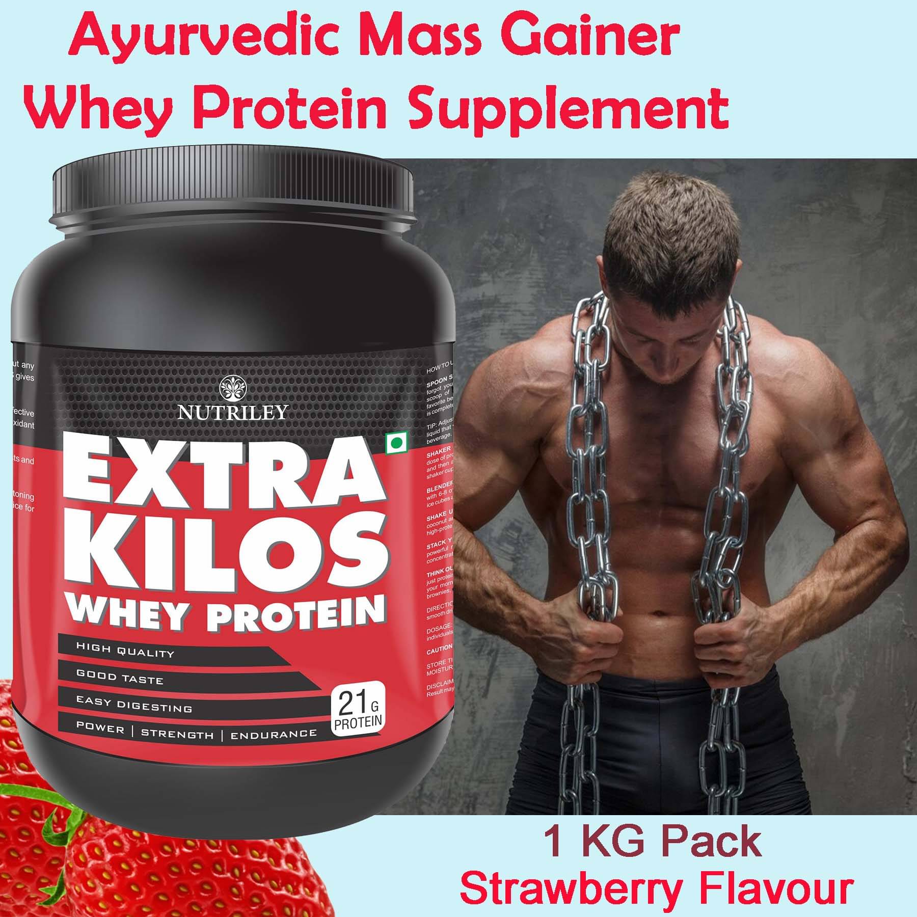 Nutriley Extra Kilos Whey Protein ( 1000 gm , Strawberry - Flavour )     			Nutriley Extra Kilos Whey Protein ( 1000 gm , Strawberry - Flavour )