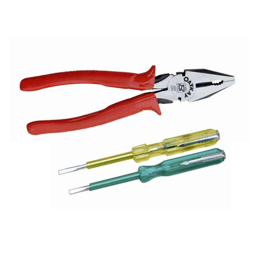 Oaykay Tools Combination Plier 200mm Heavy Duty Grip Smooth Movement & Two Screw Driver Tester with Neon Bulb (Color Yellow & Green) Oaykay Tools Combination Plier 200mm Heavy Duty Grip Smooth Movement & Two Screw Driver Tester with Neon Bulb (Color Yellow & Green)