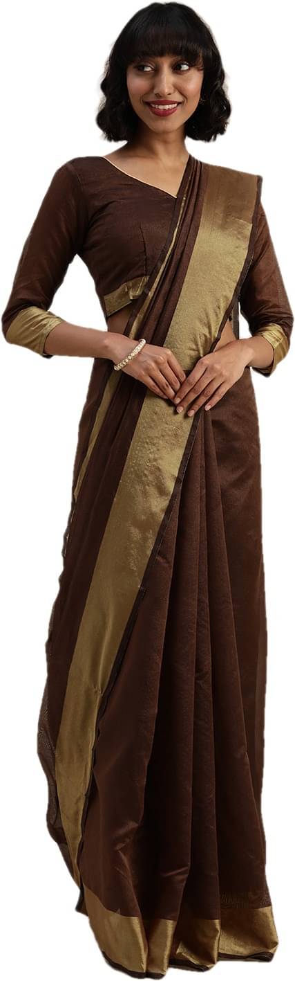 Saadhvi Cotton Silk Solid Saree Without Blouse Piece ( Brown ) Saadhvi Cotton Silk Solid Saree Without Blouse Piece ( Brown )