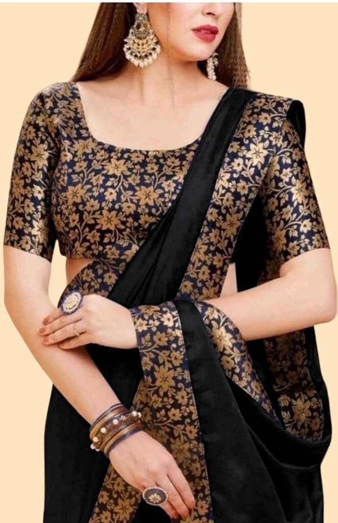 Saadhvi Net Cut Outs Saree With Unstitched Blouse Piece ( Black ) - Sarees | Buy online on ZillyBuy