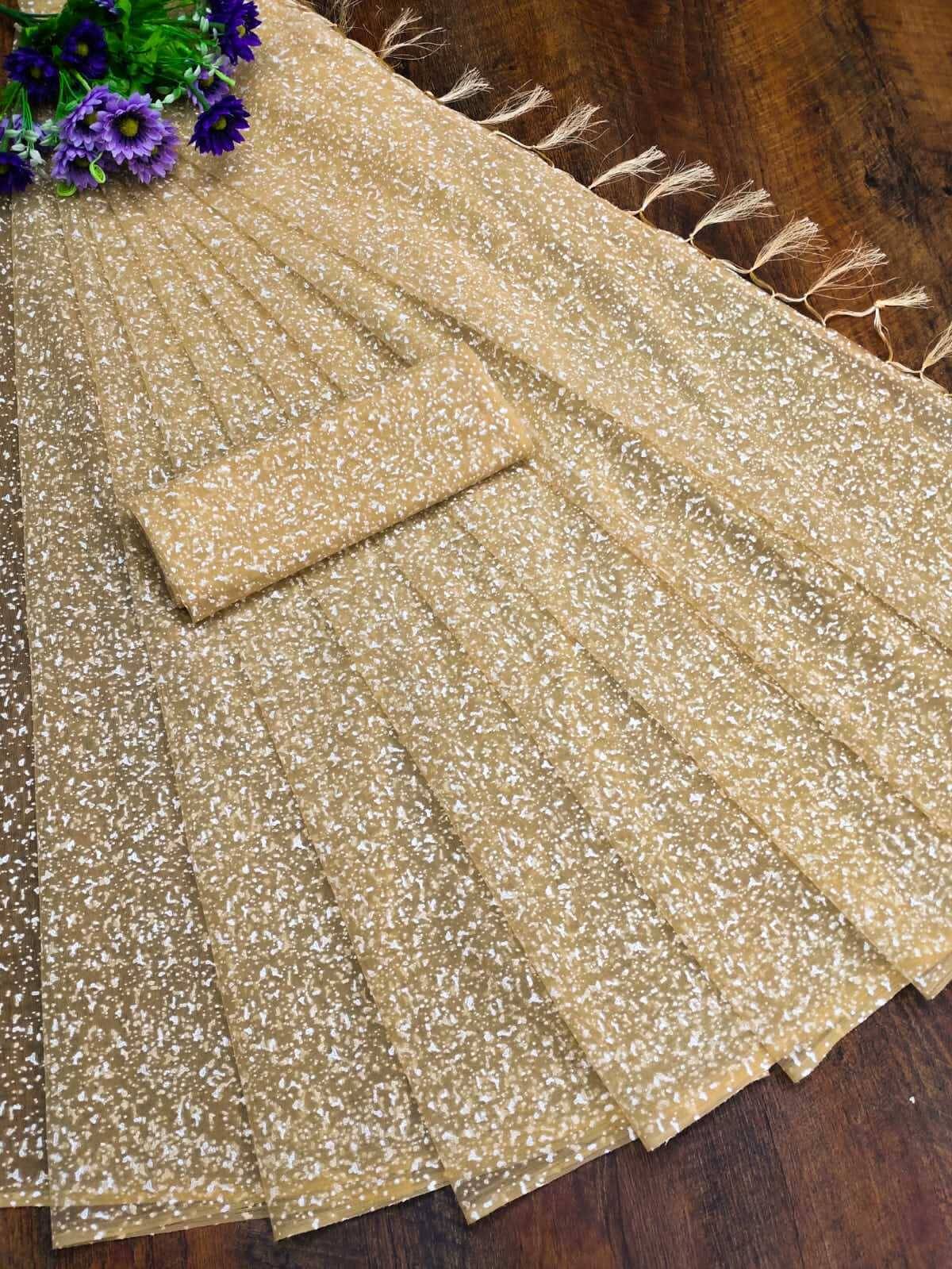 Saadhvi Net Cut Outs Saree With Unstitched Blouse Piece ( Gold ) Saadhvi Net Cut Outs Saree With Unstitched Blouse Piece ( Gold )