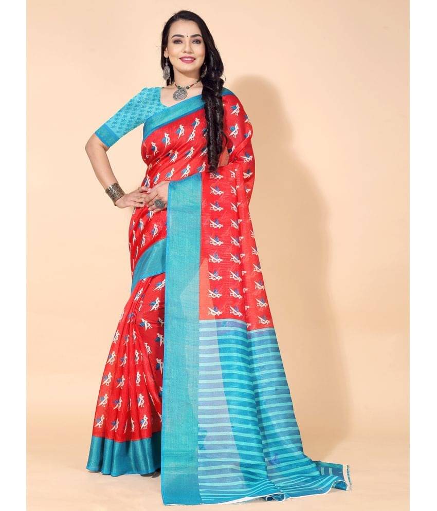 Saadhvi Net Cut Outs Saree With Unstitched Blouse Piece ( Red ) Saadhvi Net Cut Outs Saree With Unstitched Blouse Piece ( Red )