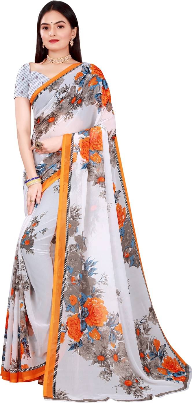     			Saadhvi Net Cut Outs Saree With Unstitched Blouse Piece ( White )