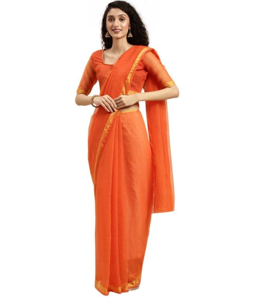 Saadhvi Net Cut Outs Saree With Unstitched Blouse Piece ( Orange ) Saadhvi Net Cut Outs Saree With Unstitched Blouse Piece ( Orange )