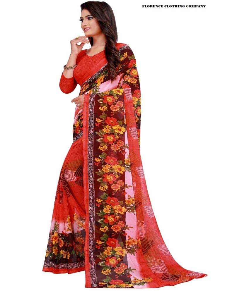 Saadhvi Net Cut Outs Saree With Unstitched Blouse Piece ( Red ) Saadhvi Net Cut Outs Saree With Unstitched Blouse Piece ( Red )