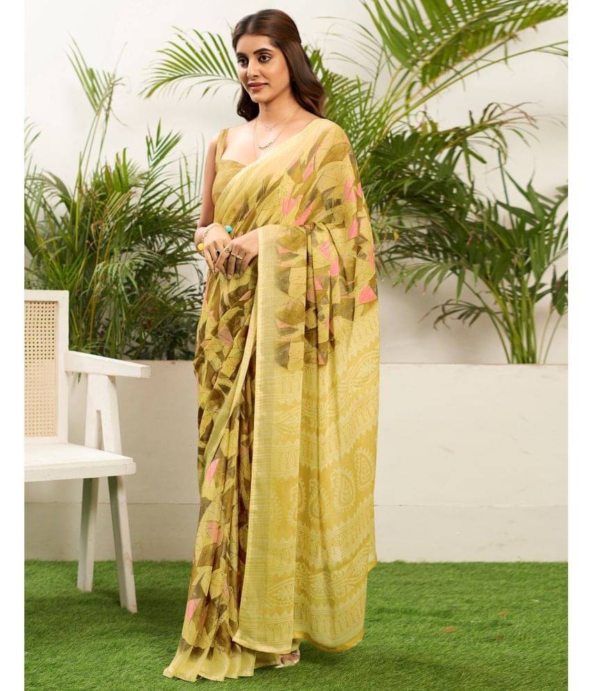 Samah Chiffon Printed Saree With Unstitched Blouse Piece ( Yellow ) Samah Chiffon Printed Saree With Unstitched Blouse Piece ( Yellow )