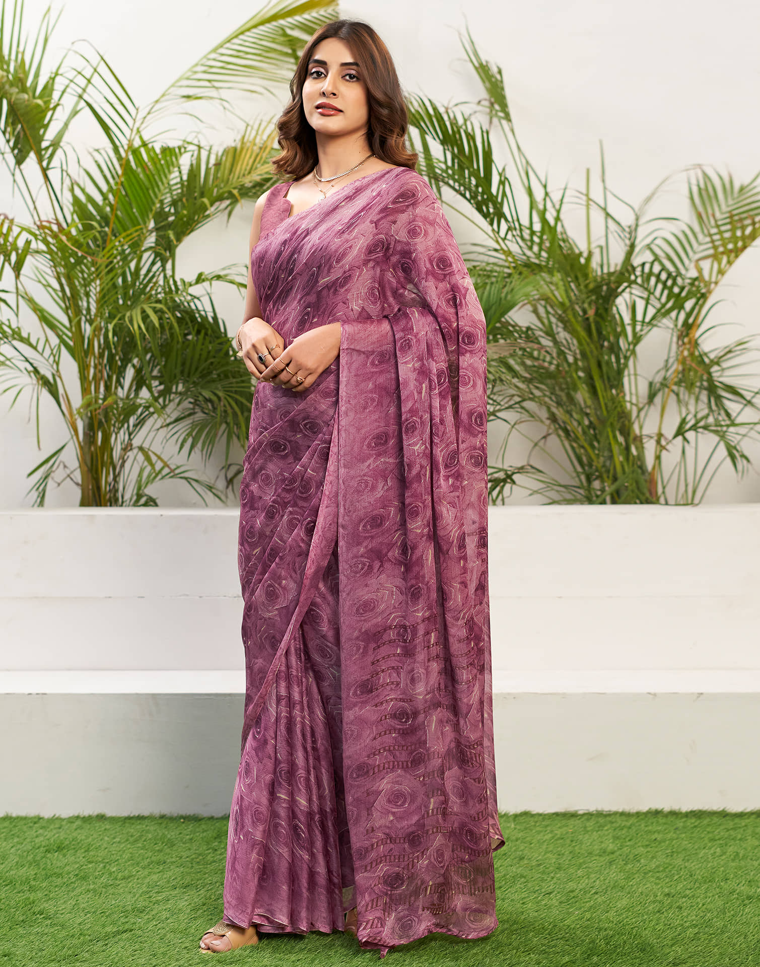 Samah Chiffon Printed Saree With Unstitched Blouse Piece ( Green ) - Sarees | Buy online on ZillyBuy