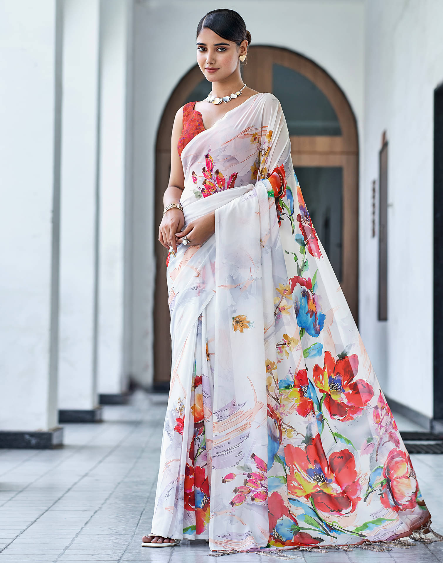 Samah Georgette Printed Saree With Unstitched Blouse Piece ( Multicolor1 ) Samah Georgette Printed Saree With Unstitched Blouse Piece ( Multicolor1 )