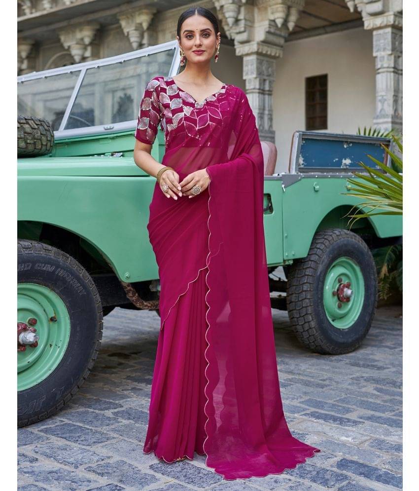     			Samah Georgette Solid Saree With Unstitched Blouse Piece ( Pink )