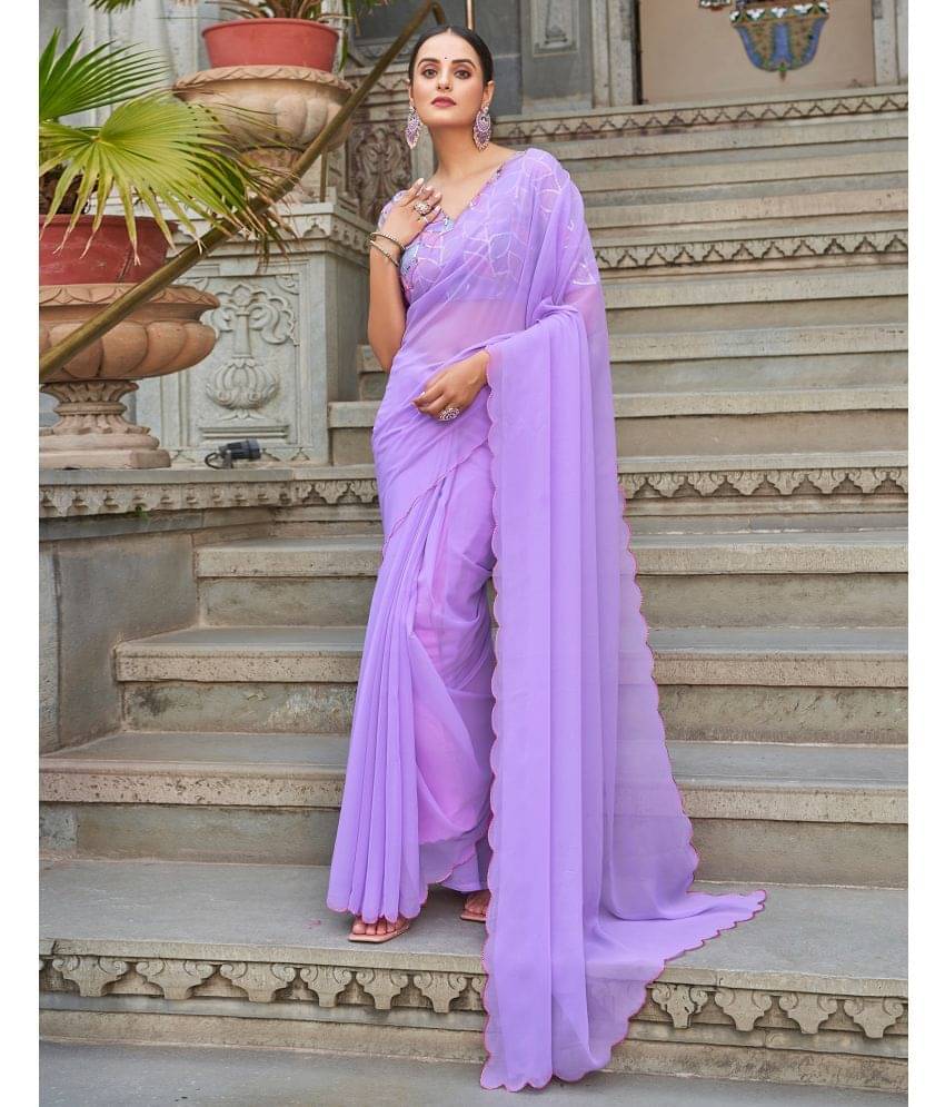     			Samah Georgette Solid Saree With Unstitched Blouse Piece ( Lavender )