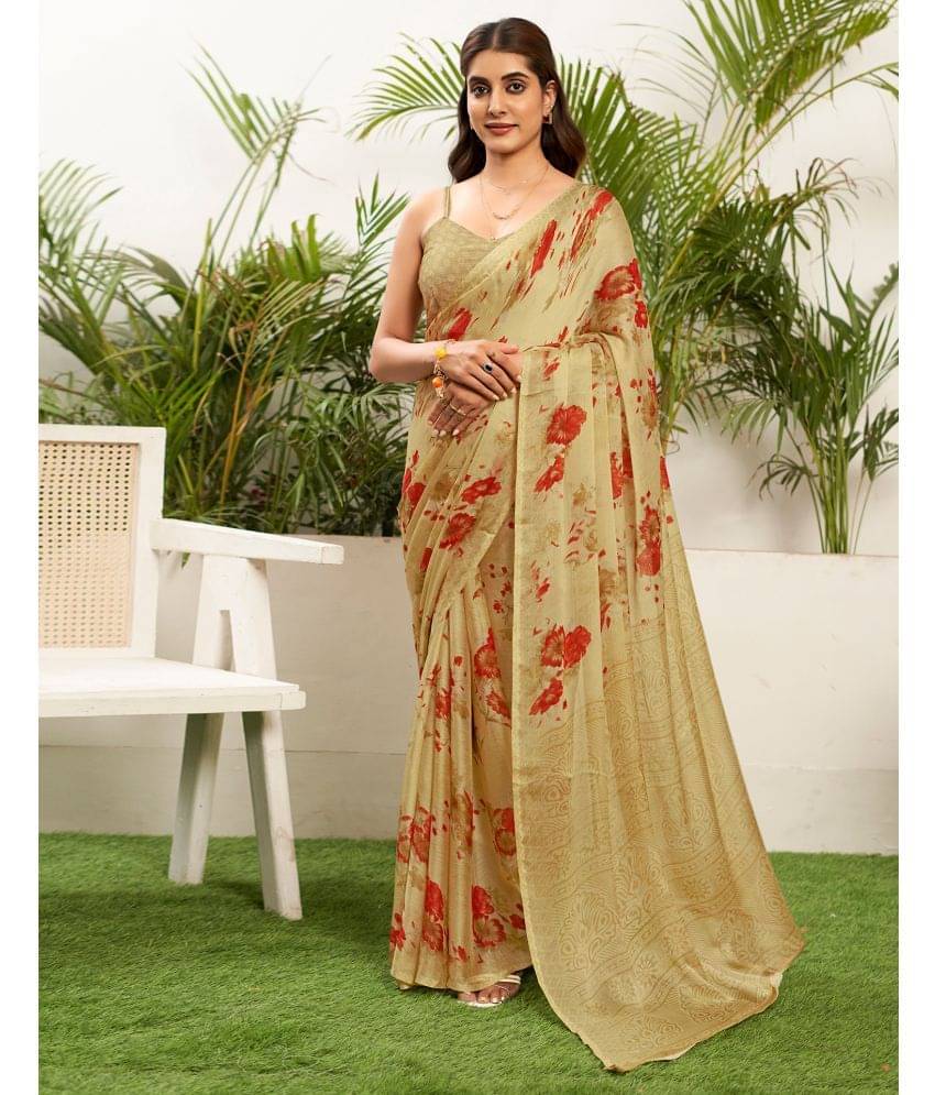     			Satrani Chiffon Printed Saree With Unstitched Blouse Piece ( Khaki )