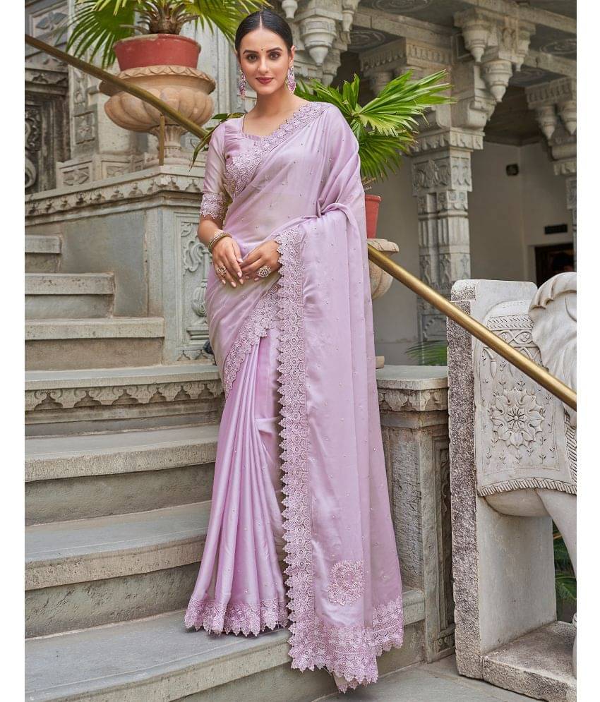    			Satrani Georgette Embellished Saree With Unstitched Blouse Piece ( Purple )