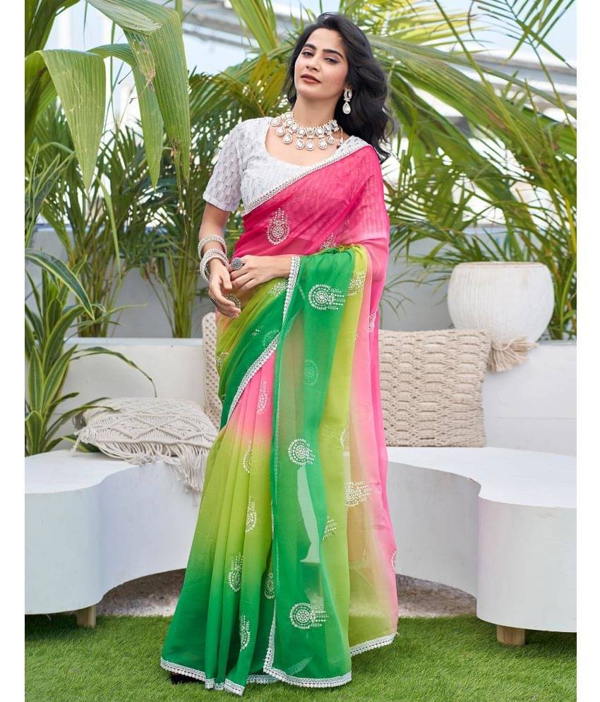     			Satrani Georgette Embroidered Saree With Unstitched Blouse Piece ( Multicolor )