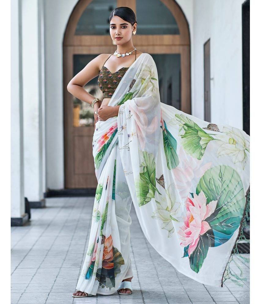     			Satrani Georgette Printed Saree With Unstitched Blouse Piece ( Multicolor )