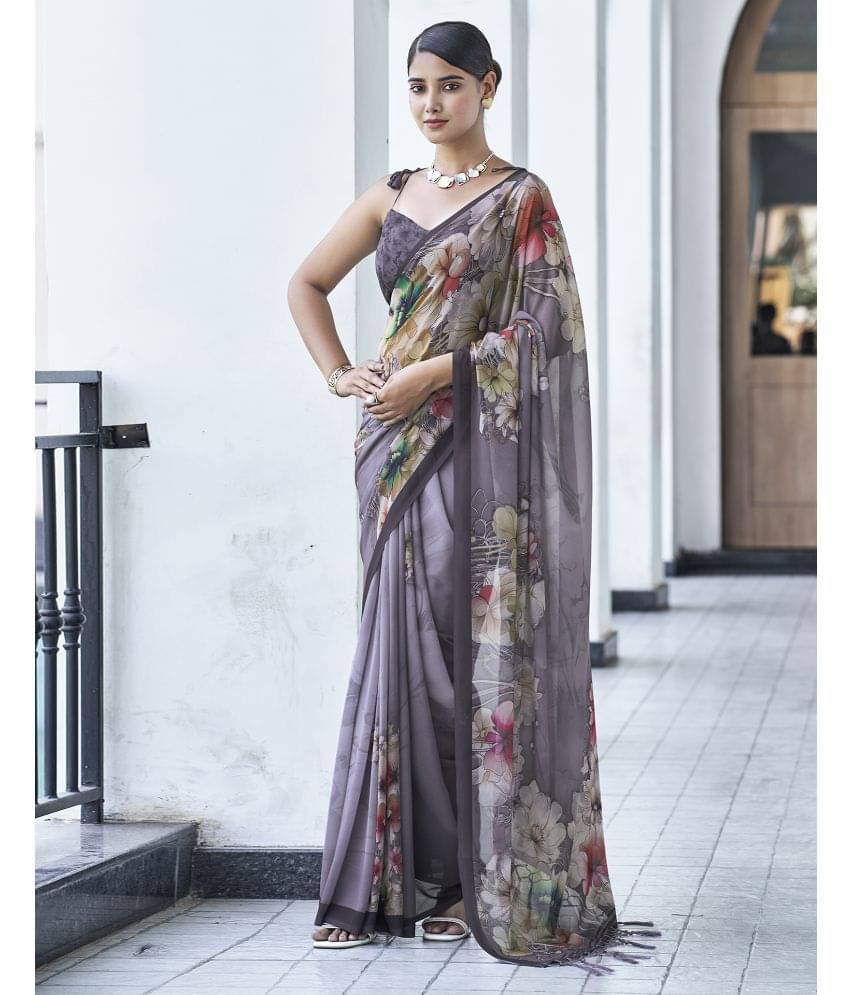 Satrani Georgette Printed Saree With Unstitched Blouse Piece ( Mauve ) Satrani Georgette Printed Saree With Unstitched Blouse Piece ( Mauve )