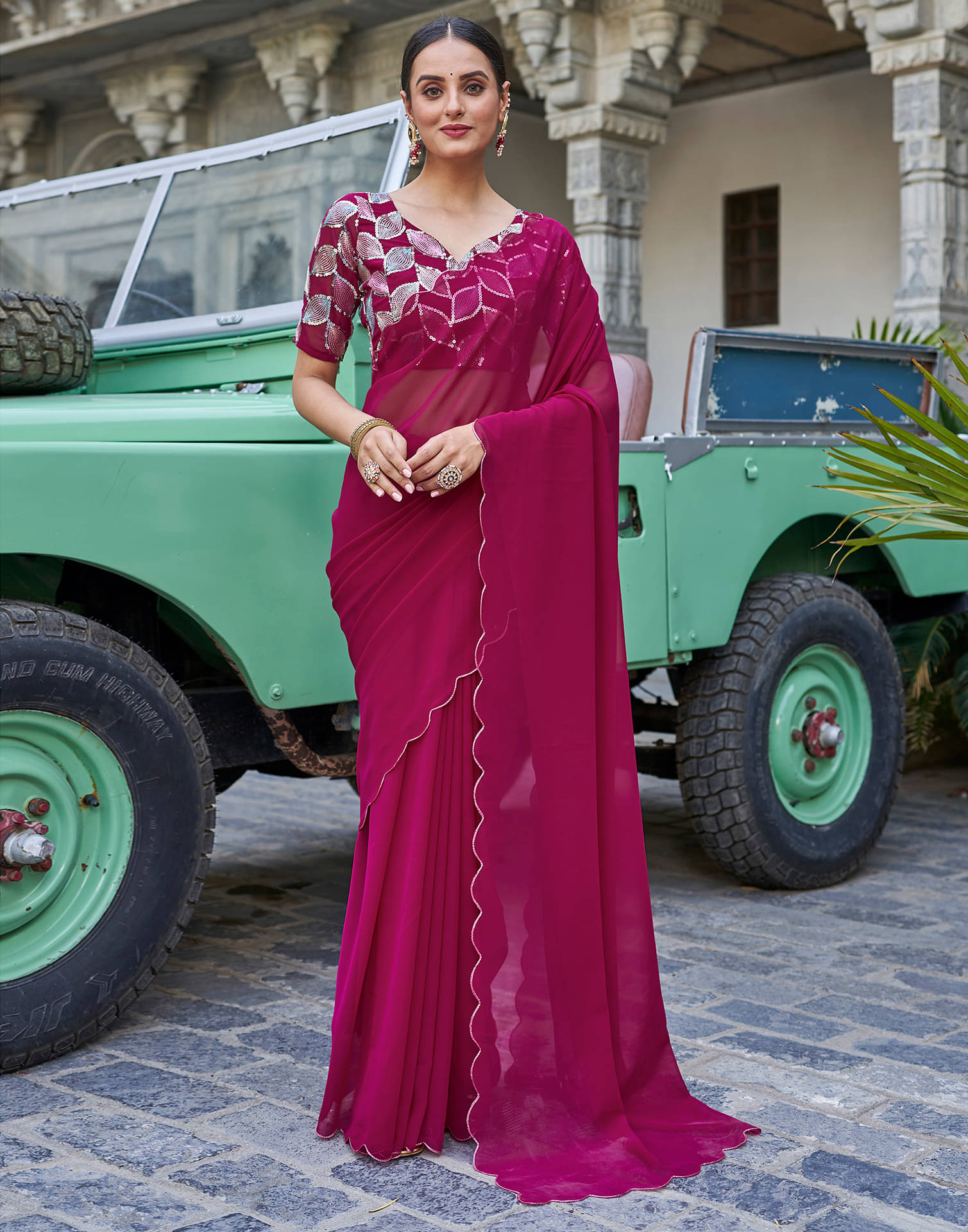 Satrani Georgette Solid Saree With Unstitched Blouse Piece ( Pink ) Satrani Georgette Solid Saree With Unstitched Blouse Piece ( Pink )