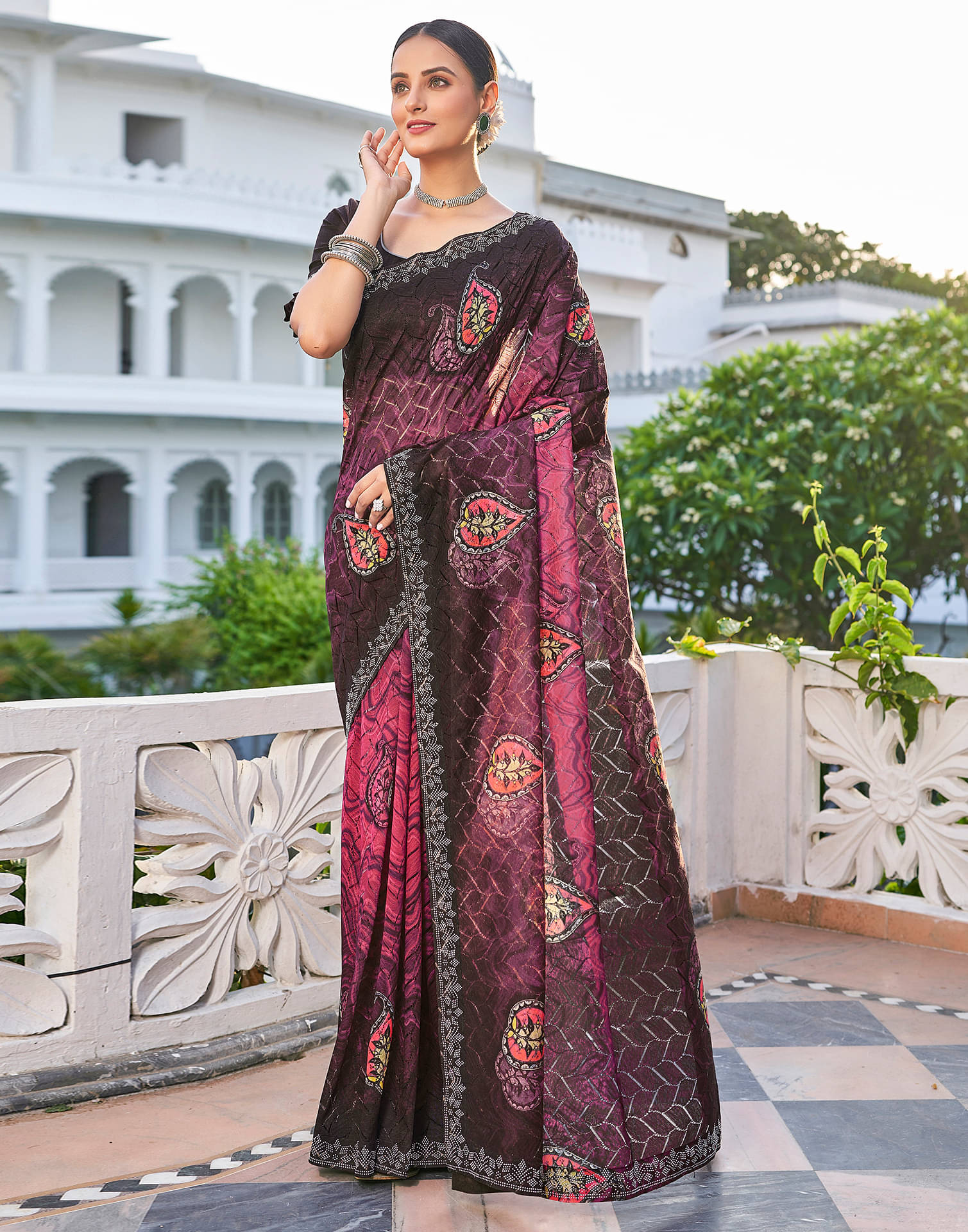 Satrani Net Printed Saree With Unstitched Blouse Piece ( Pink ) Satrani Net Printed Saree With Unstitched Blouse Piece ( Pink )