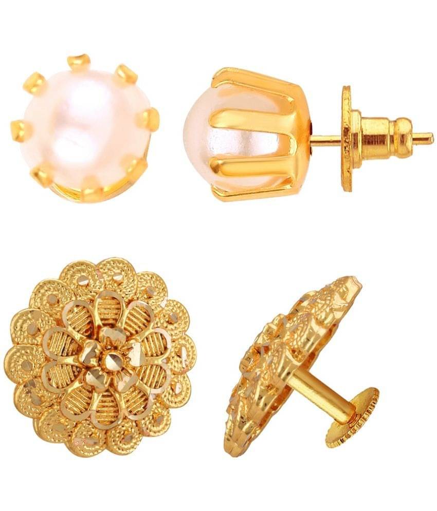     			VIVASTRI Golden Stud Earrings ( Pack of 2 )