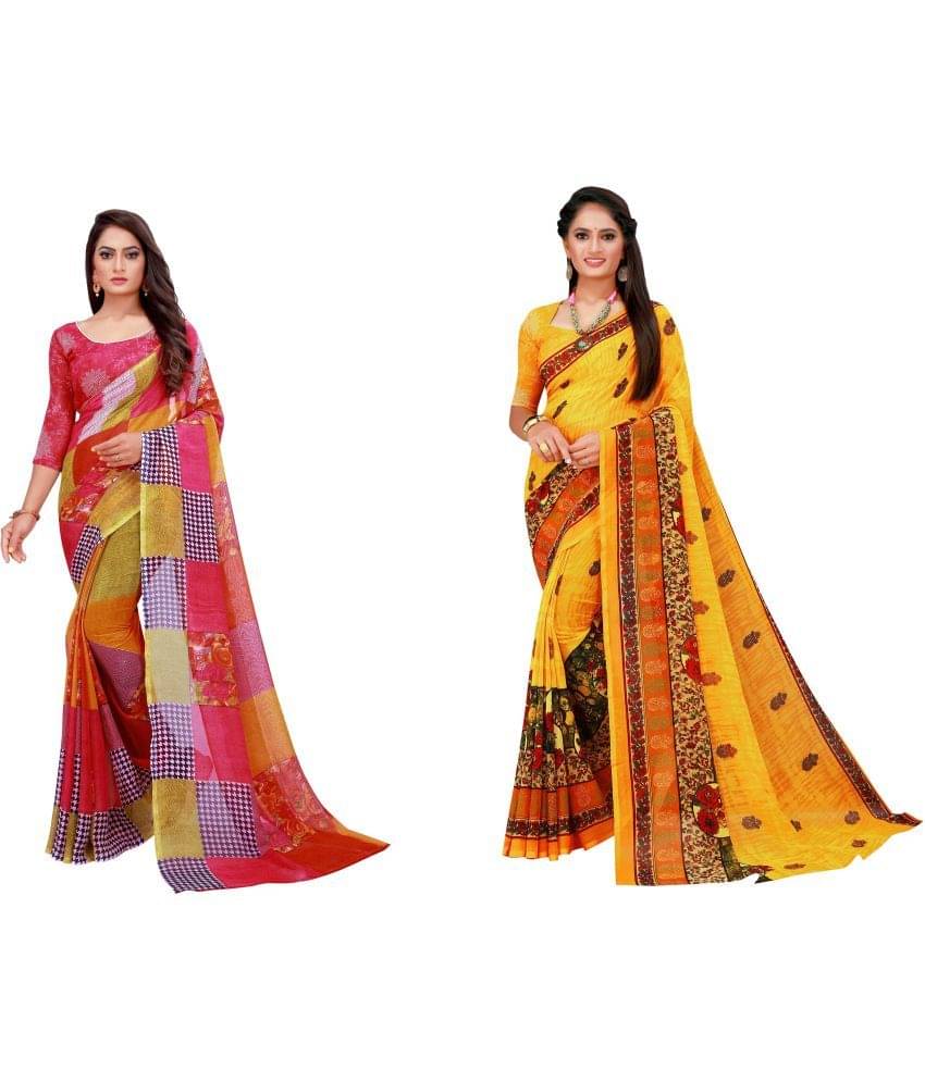 Vkaran Cotton Silk Printed Saree With Unstitched Blouse Piece ( Multicolor ) Vkaran Cotton Silk Printed Saree With Unstitched Blouse Piece ( Multicolor )