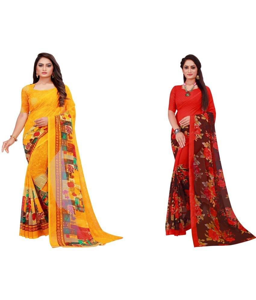     			Vkaran Cotton Silk Printed Saree With Unstitched Blouse Piece ( Multicolor )