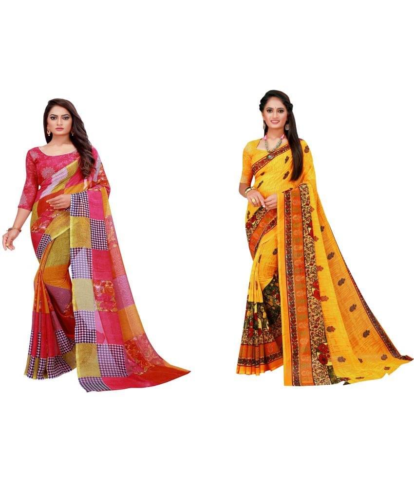     			Vkaran Cotton Silk Printed Saree With Unstitched Blouse Piece ( Multicolor )