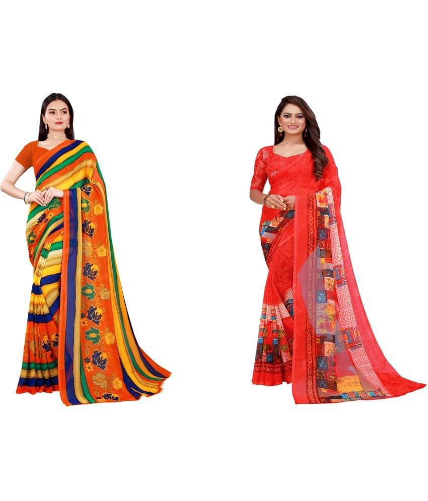     			Vkaran Cotton Silk Printed Saree With Unstitched Blouse Piece ( Multicolor )