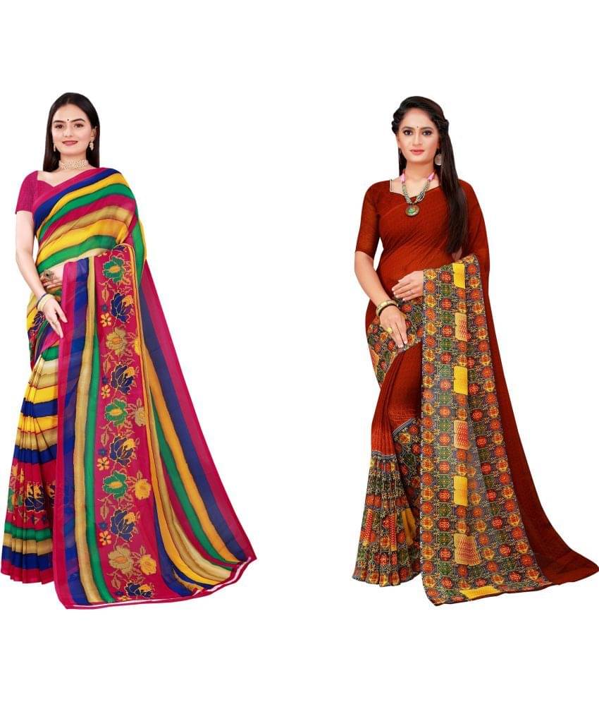     			Vkaran Cotton Silk Printed Saree With Unstitched Blouse Piece ( Multicolor )
