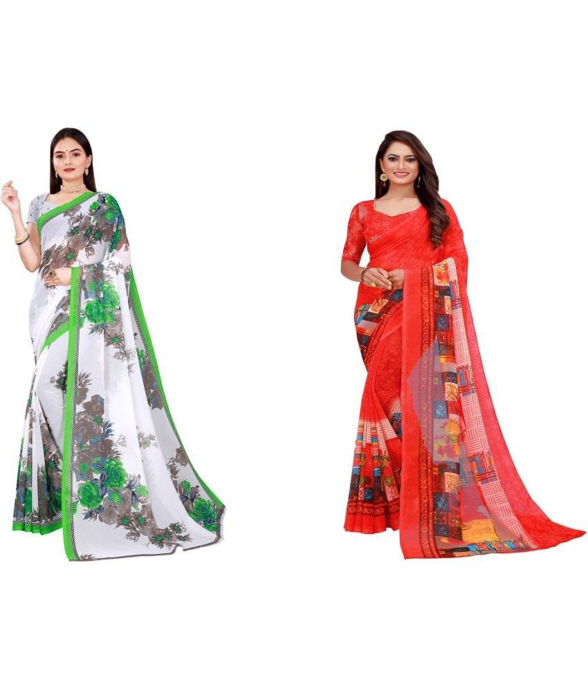     			Vkaran Cotton Silk Printed Saree With Unstitched Blouse Piece ( Multicolor )