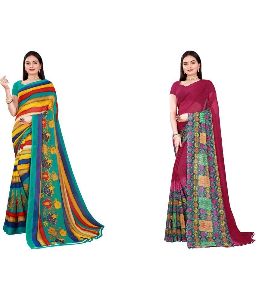     			Vkaran Cotton Silk Printed Saree With Unstitched Blouse Piece ( Multicolor )