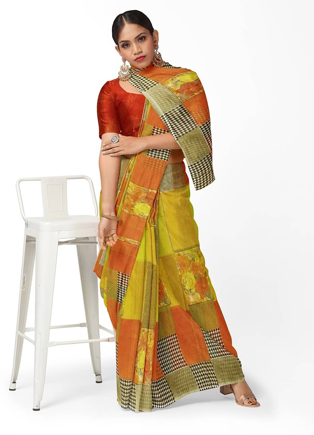     			Vkaran Net Cut Outs Saree With Unstitched Blouse Piece ( Multicolor )