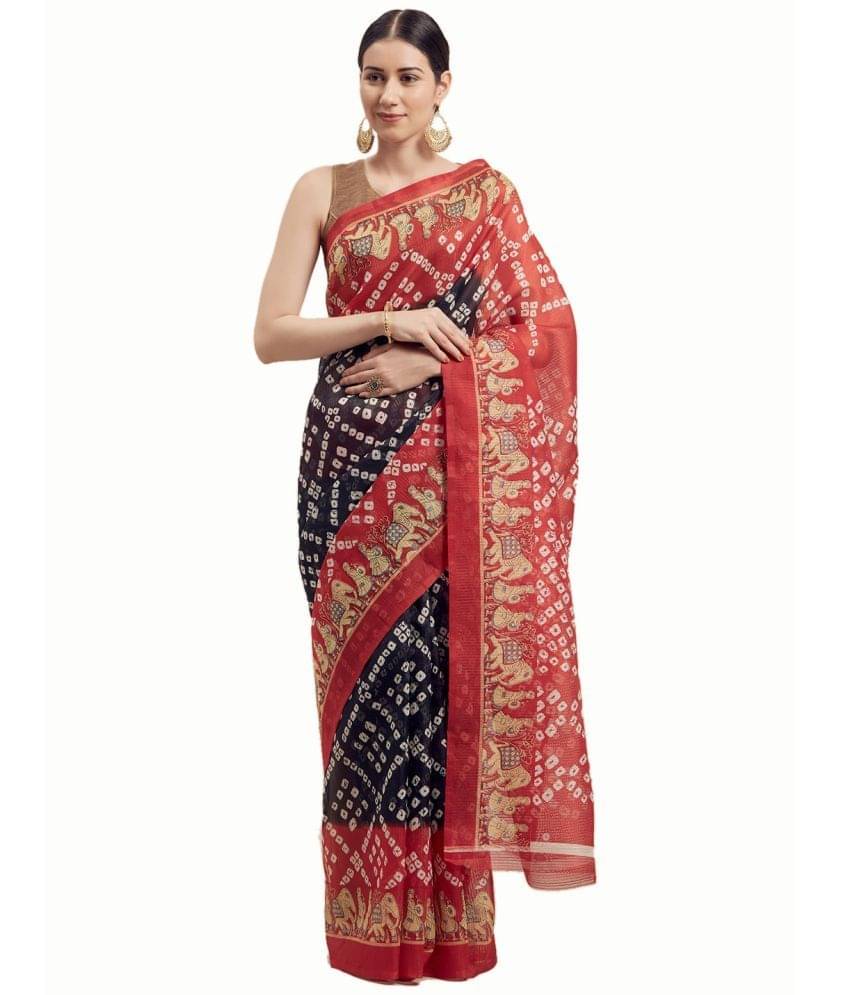    			Vkaran Net Cut Outs Saree With Unstitched Blouse Piece ( Red )