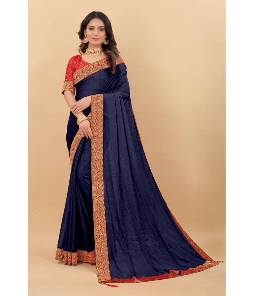     			Vkaran Net Cut Outs Saree With Unstitched Blouse Piece ( Navy Blue )