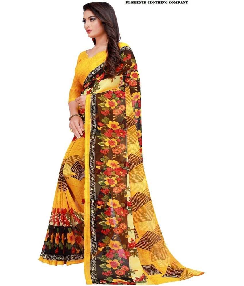 Vkaran Net Cut Outs Saree With Unstitched Blouse Piece ( Yellow ) Vkaran Net Cut Outs Saree With Unstitched Blouse Piece ( Yellow )