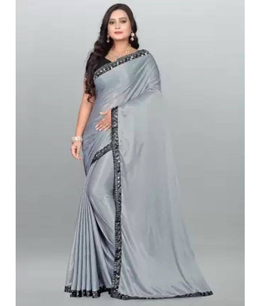     			Vkaran Net Cut Outs Saree With Unstitched Blouse Piece ( Grey )