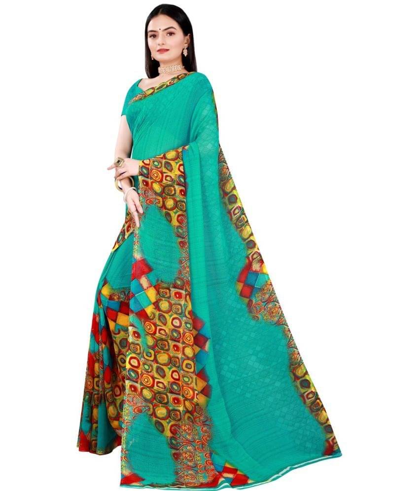     			Vkaran Net Cut Outs Saree With Unstitched Blouse Piece ( Green )