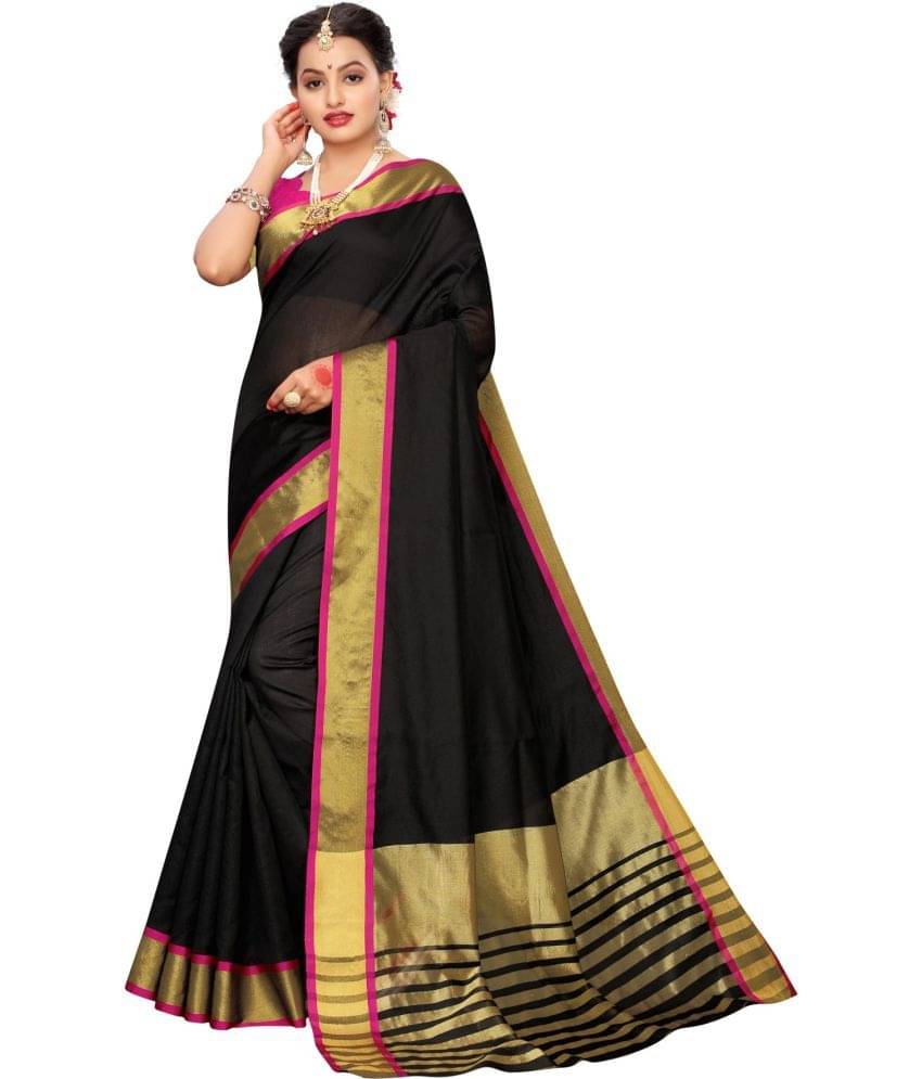     			Vkaran Net Cut Outs Saree With Unstitched Blouse Piece ( Black )
