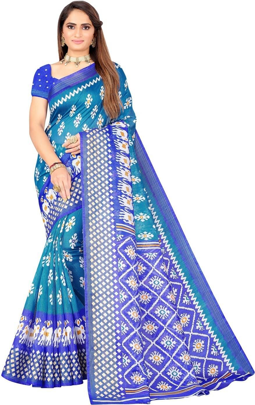     			Vkaran Net Cut Outs Saree With Unstitched Blouse Piece ( Blue )