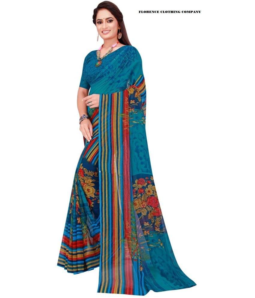     			Vkaran Net Cut Outs Saree With Unstitched Blouse Piece ( Blue )