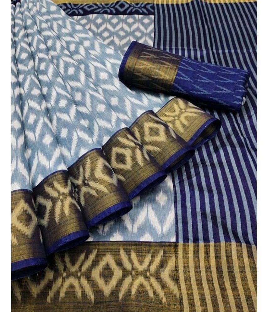     			Vkaran Net Cut Outs Saree With Unstitched Blouse Piece ( Blue )