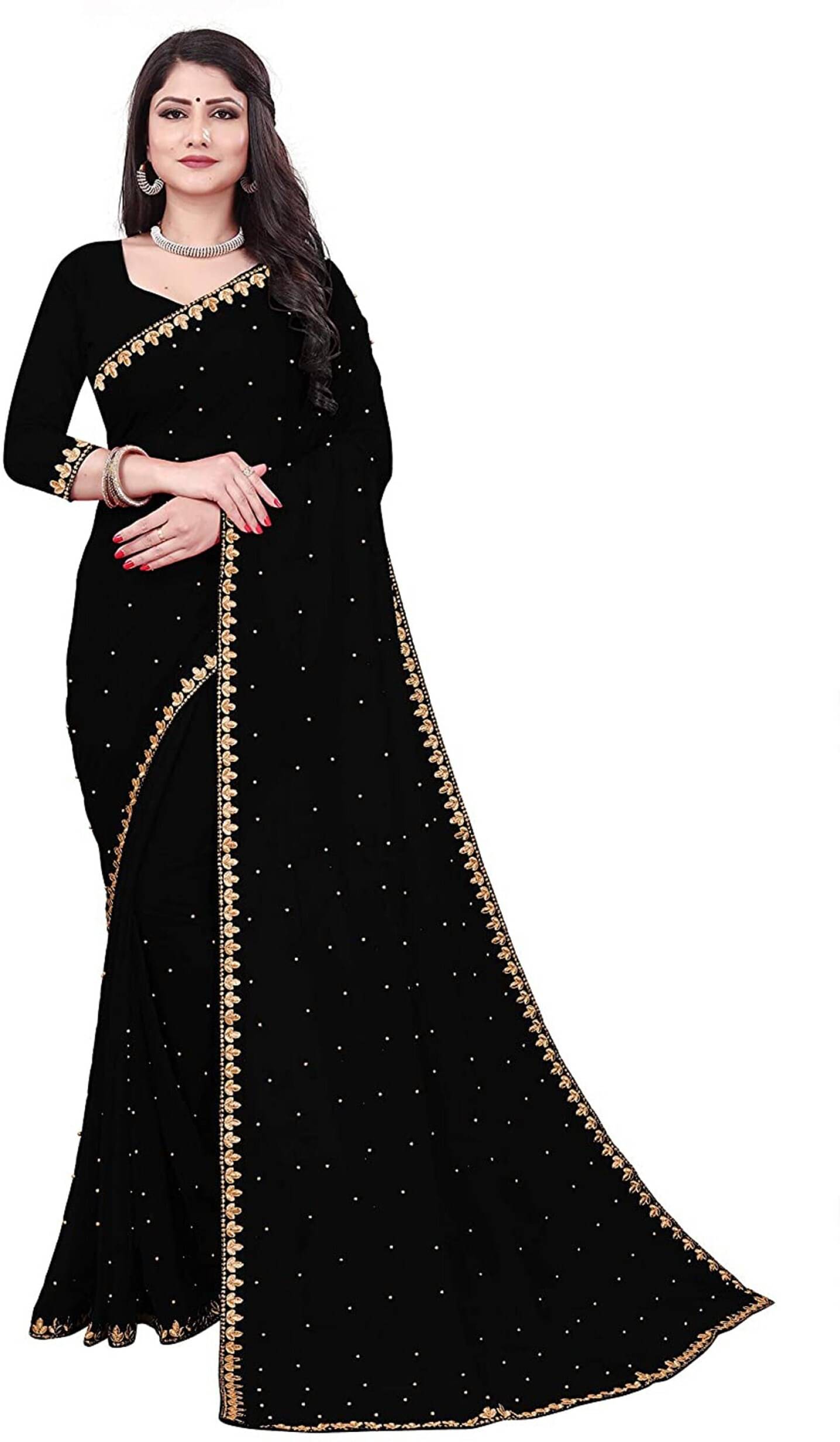 Vkaran Lycra Cut Outs Saree With Unstitched Blouse Piece ( Black ) Vkaran Lycra Cut Outs Saree With Unstitched Blouse Piece ( Black )