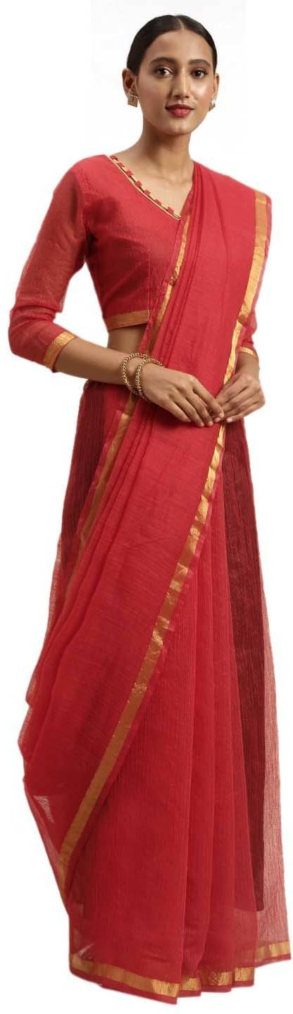 Vkaran Net Cut Outs Saree With Unstitched Blouse Piece ( Red ) Vkaran Net Cut Outs Saree With Unstitched Blouse Piece ( Red )