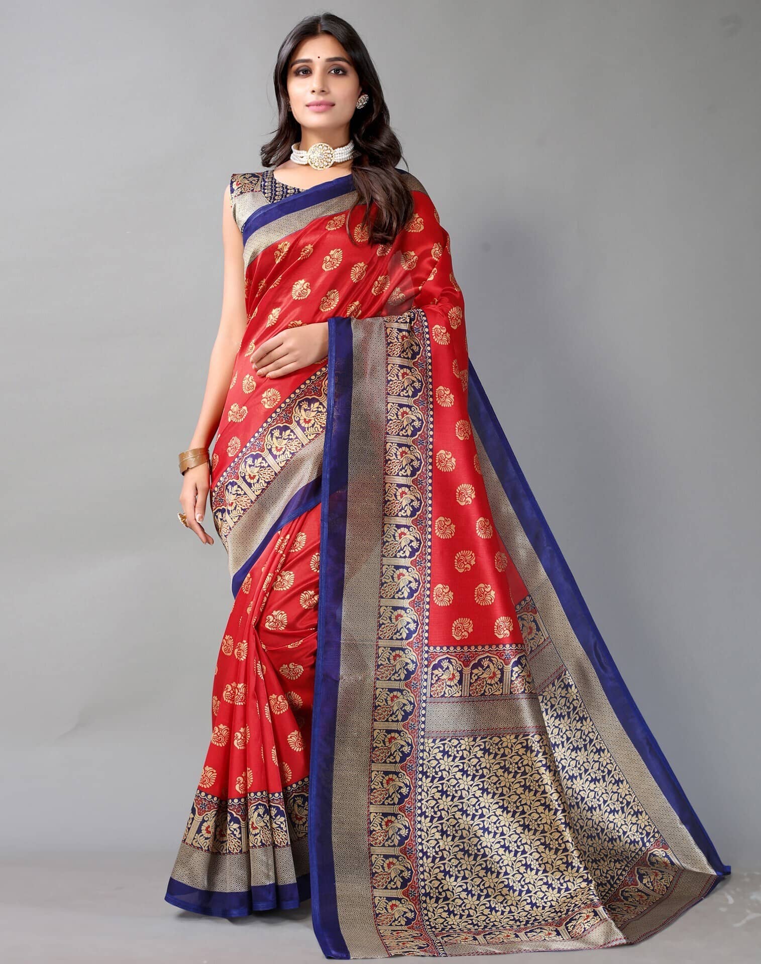 Vkaran Net Cut Outs Saree With Unstitched Blouse Piece ( Red ) - Sarees | Buy online on ZillyBuy