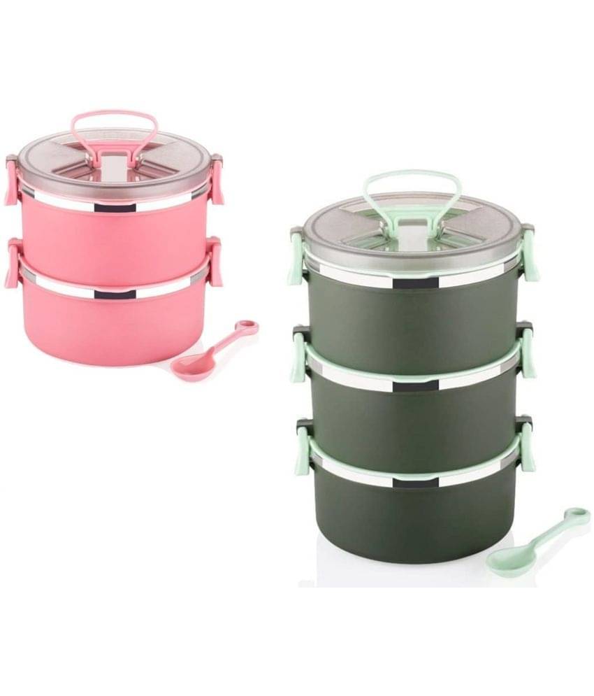 iview kitchenware 2&3 Compartment School/Office Stainless Steel Lunch Box 5 - Container ( Pack of 2 ) iview kitchenware 2&3 Compartment School/Office Stainless Steel Lunch Box 5 - Container ( Pack of 2 )