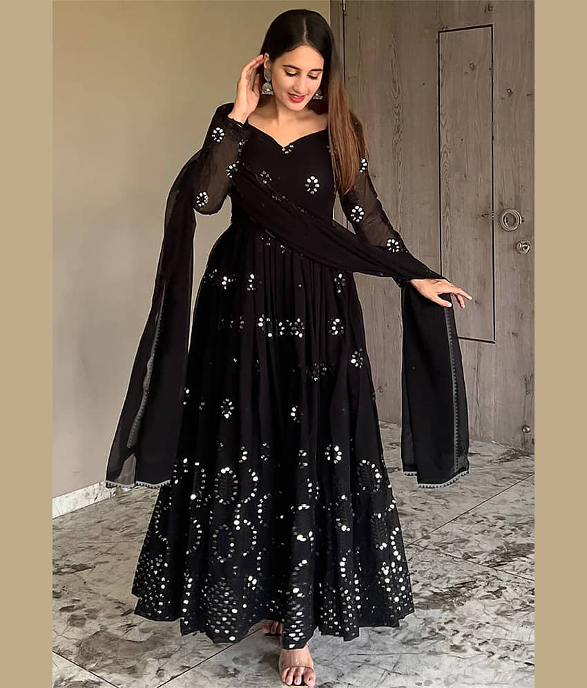 kedar fab Black Anarkali Georgette Women's Stitched Ethnic Gown ( Pack of 1 ) - Unstitched Fabrics | Buy online on ZillyBuy
