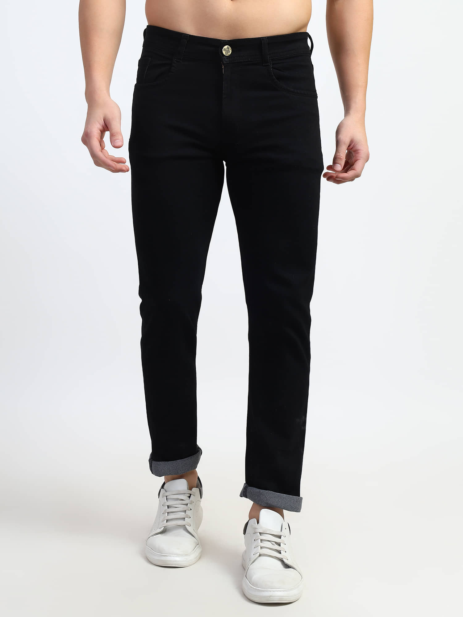 plounge Slim Fit Cuffed Hem Men's Jeans - Black ( Pack of 1 ) - Jeans | Buy online on ZillyBuy