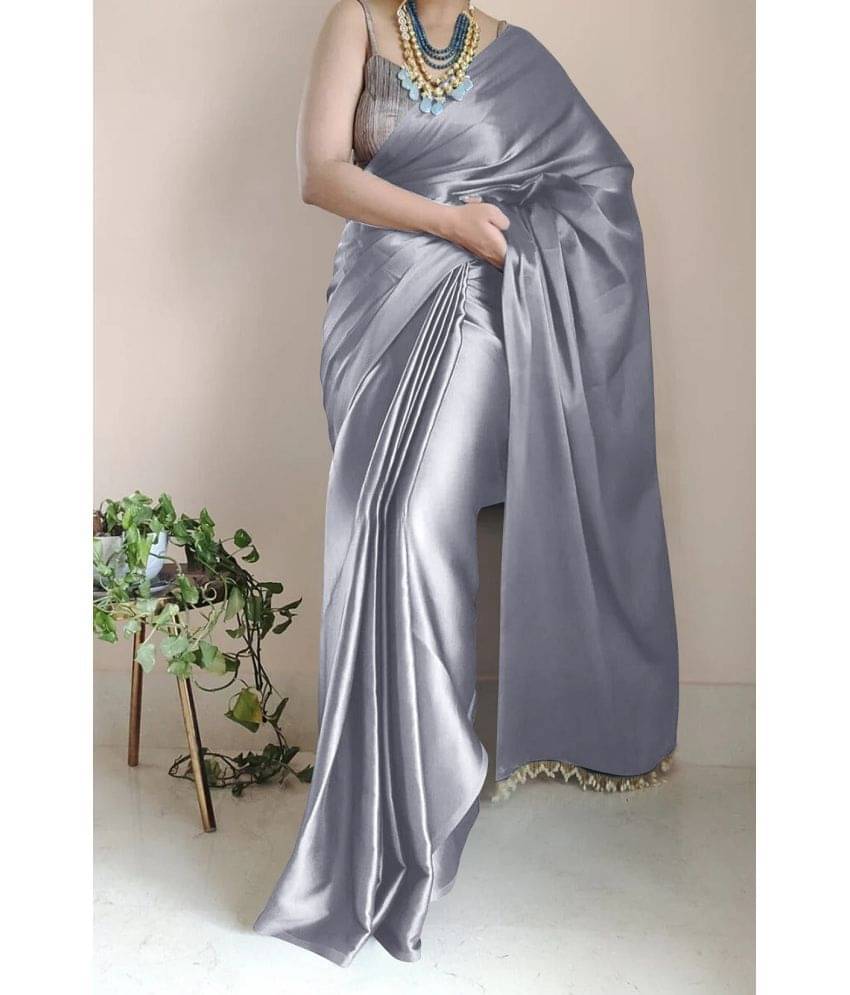 Aika Satin Solid Saree With Unstitched Blouse Piece ( Grey ) Aika Satin Solid Saree With Unstitched Blouse Piece ( Grey )