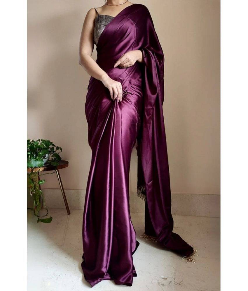 Aika Satin Solid Saree With Unstitched Blouse Piece ( Purple ) Aika Satin Solid Saree With Unstitched Blouse Piece ( Purple )