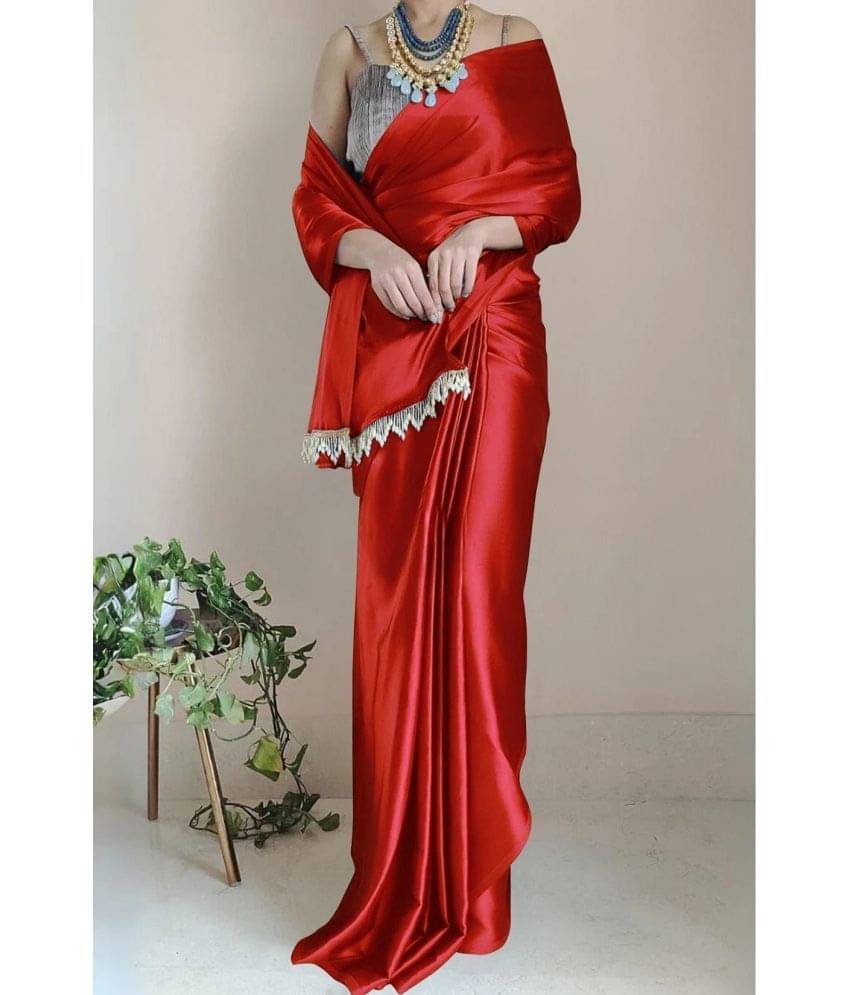 Aika Satin Solid Saree With Unstitched Blouse Piece ( Red ) Aika Satin Solid Saree With Unstitched Blouse Piece ( Red )