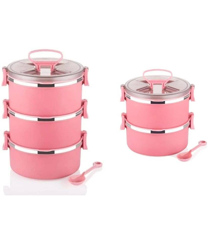 Analog Kitchenware 2 & 3 Pic School/Office Tiffin Stainless Steel Lunch Box 5 - Container ( Pack of 2 ) Analog Kitchenware 2 & 3 Pic School/Office Tiffin Stainless Steel Lunch Box 5 - Container ( Pack of 2 )