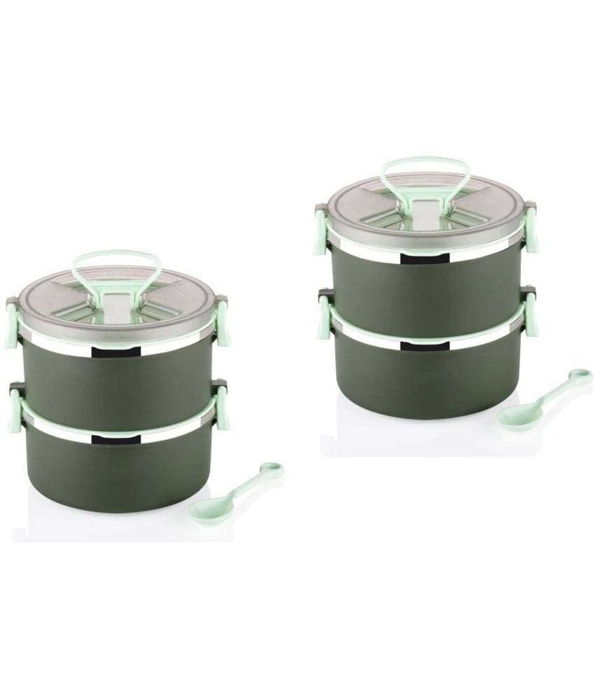 Analog Kitchenware 2 Pic 2 Set School/Office Stainless Steel Lunch Box 4 - Container ( Pack of 2 ) Analog Kitchenware 2 Pic 2 Set School/Office Stainless Steel Lunch Box 4 - Container ( Pack of 2 )